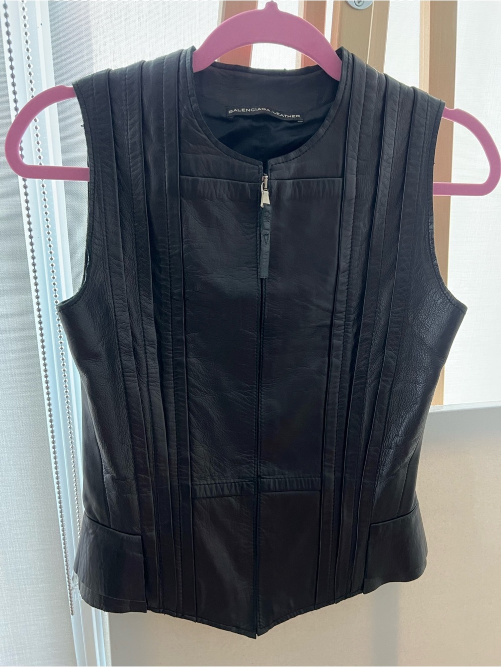 Balenciaga Black Leather Paneled Sleeveless Vest